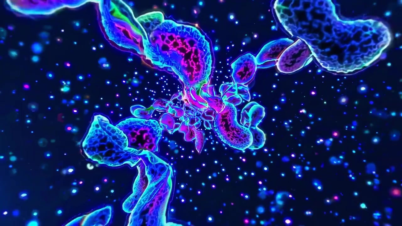 Abstract Microscopic Organic Forms Evolving with Vibrant Neon Colors