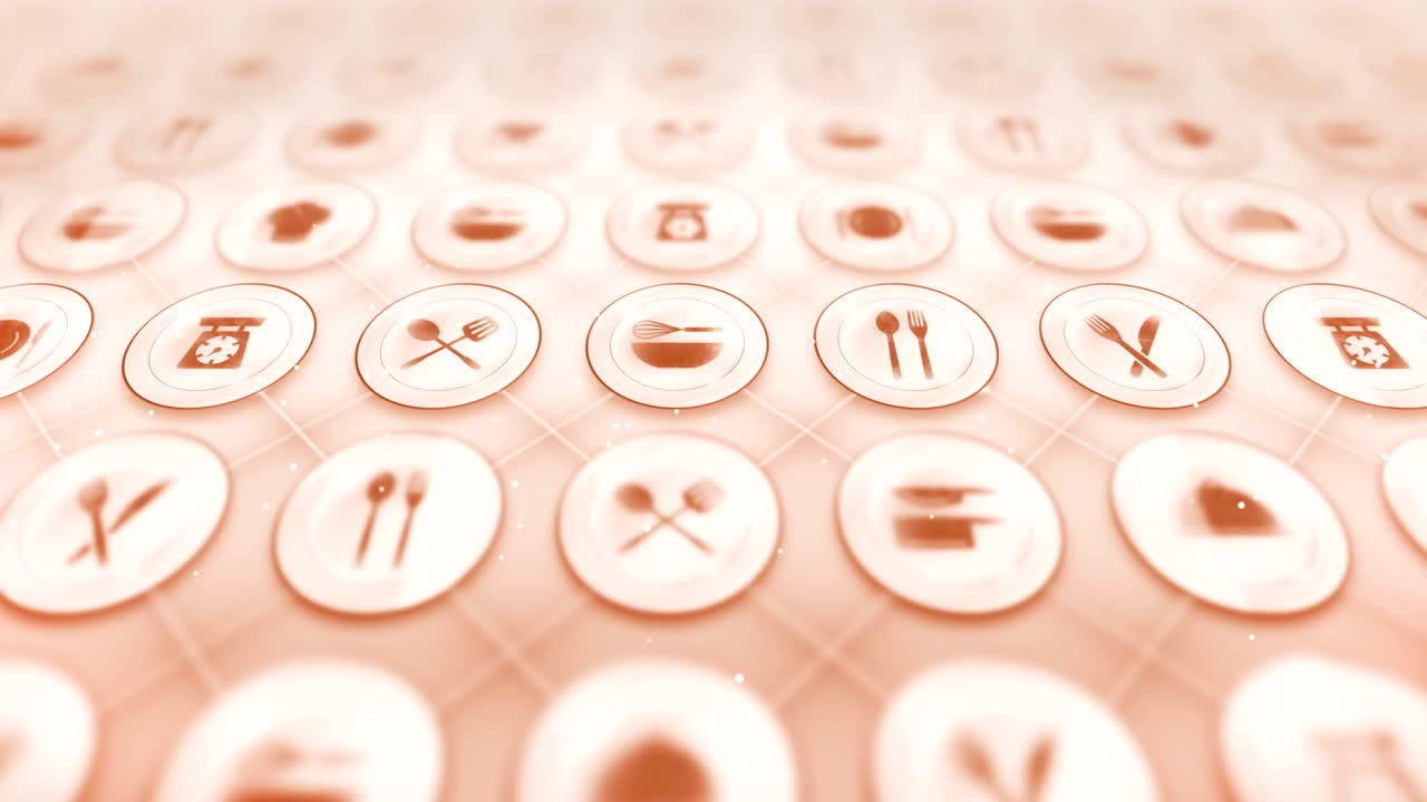 레스토랑 아이콘의 세트, 레스토랑 요리 장비 배경, cg 루프 애니메이션