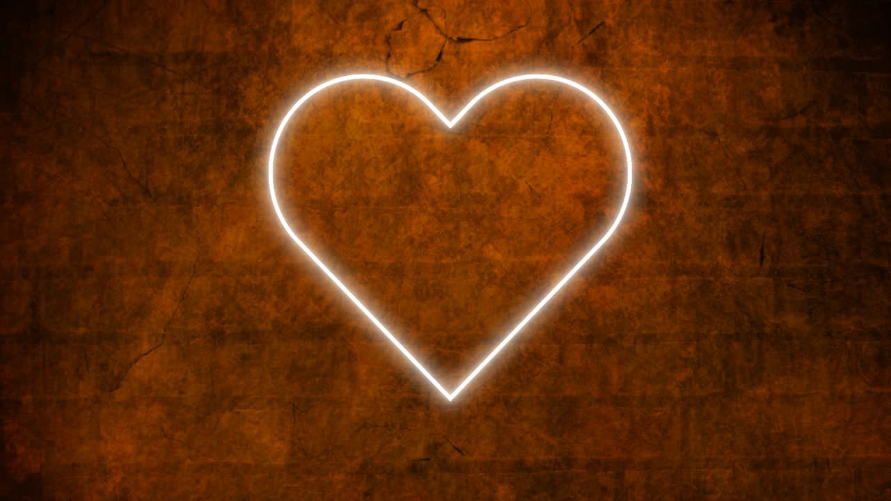 Animation of flickering neon heart icon on brick wall