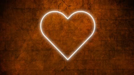 animación de un icono de corazón de neón parpadeante en una pared de ladrillo