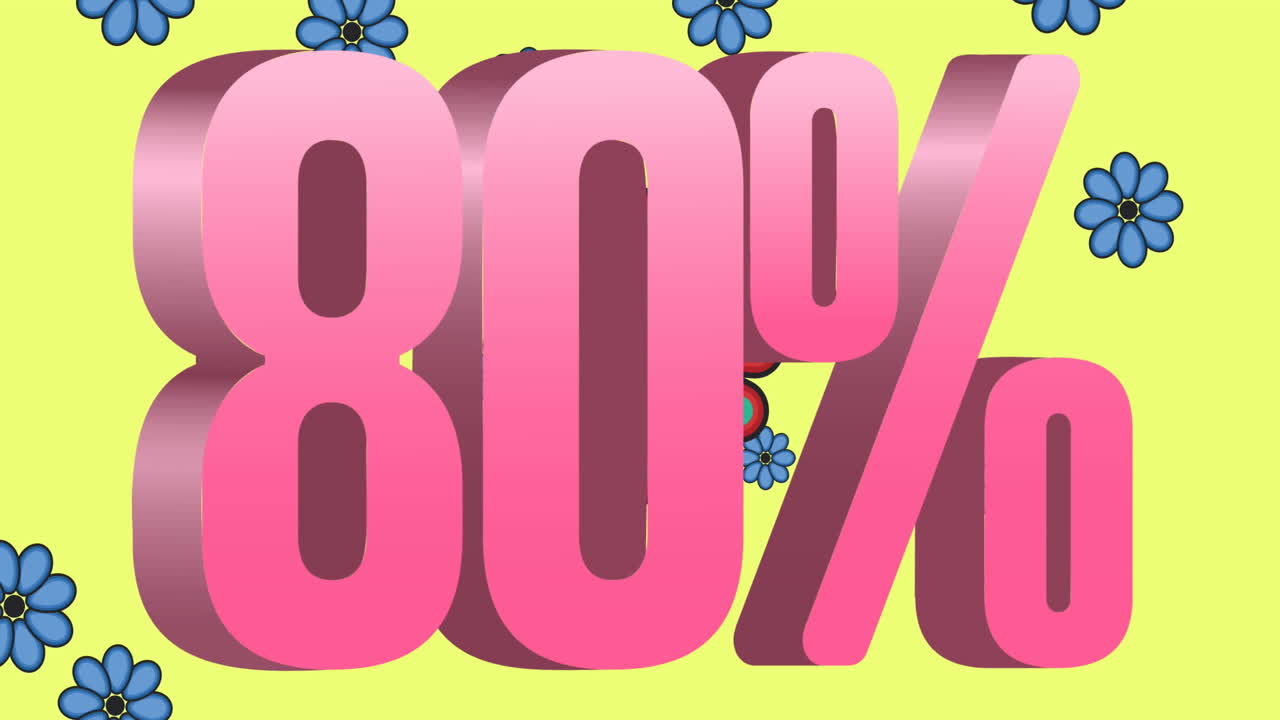 animación de 80 por ciento de texto sobre flores que se mueven en movimiento hipnótico