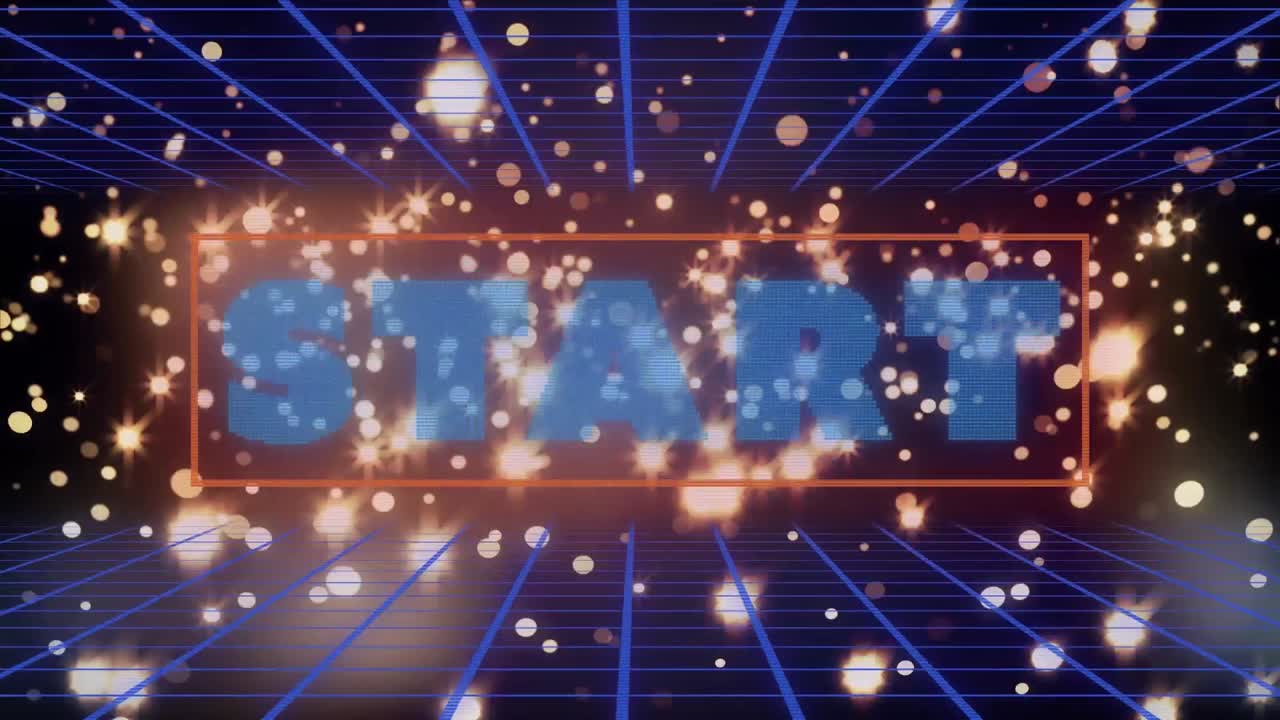 황금빛으로 검은 바탕에 시작 텍스트의 애니메이션