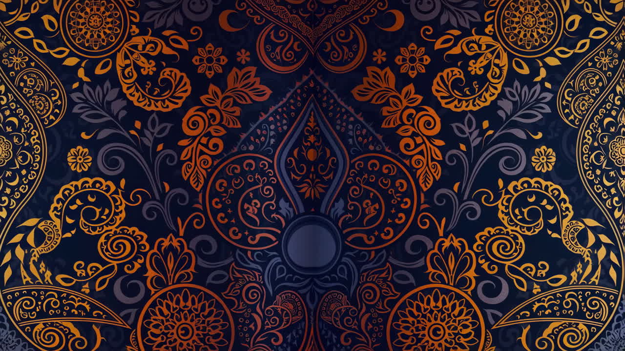 Sfondo con motivo decorativo intricato arancione e blu