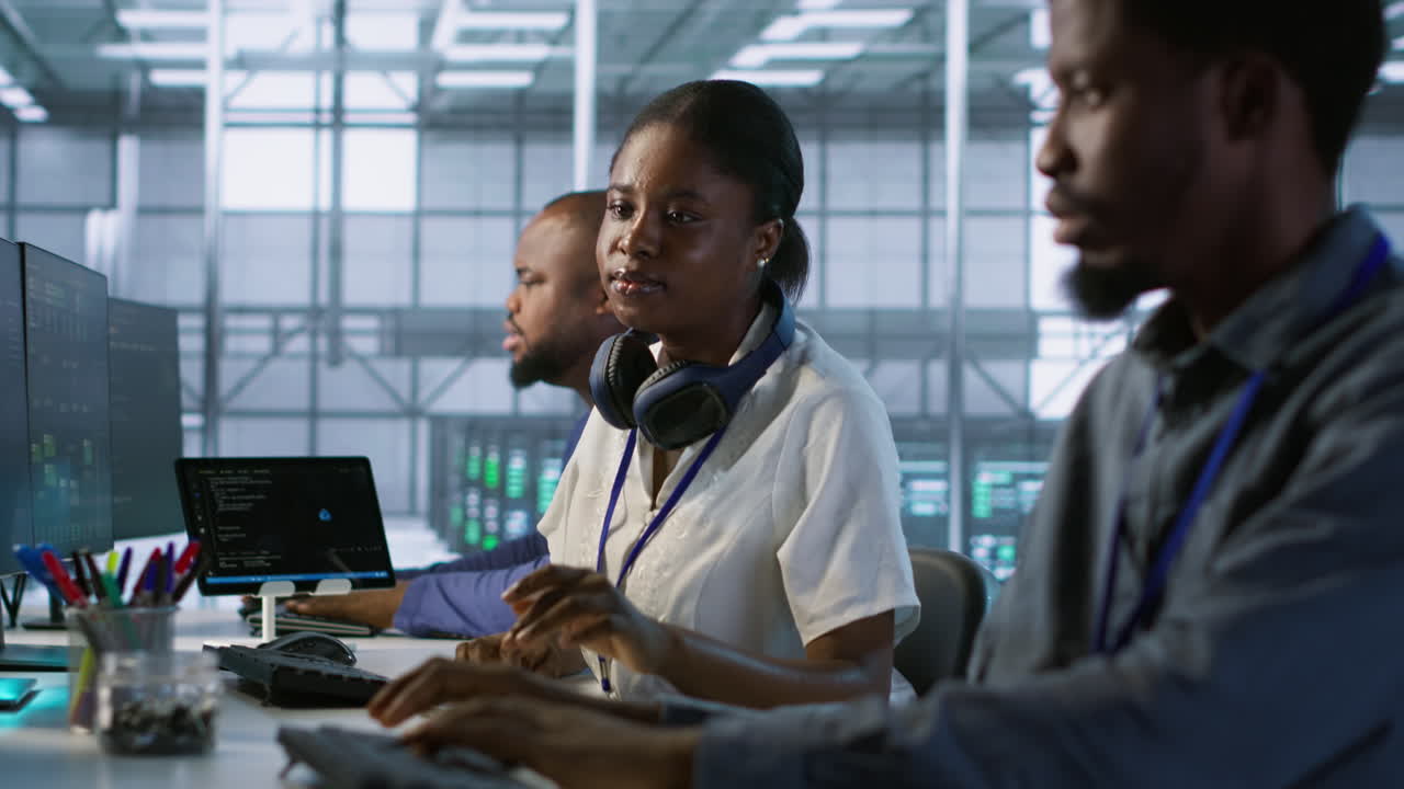 Diverse Team of IT Professionals Collaborating in a Data Center