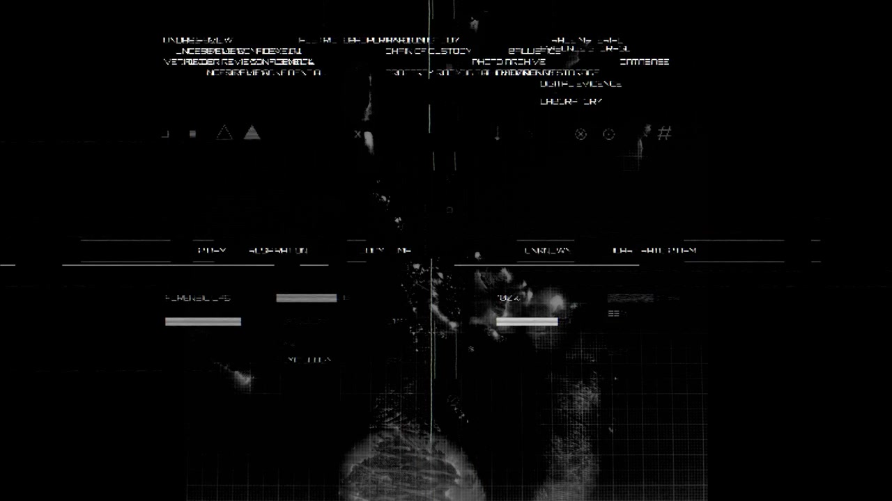 A glitching digital interface displaying a corrupted forensic terminal executing a data decryption algorithm, featuring abstract technical layouts and error artifacts.
