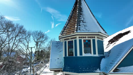 victorian home, rooftop cupola turret, stained glass window in vacation home