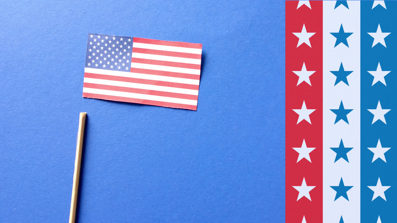 Animazione della bandiera degli Stati Uniti d'America su sfondo blu.