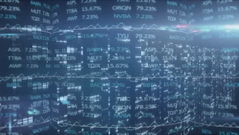 animation of stock market display with stock market numbers and graphs