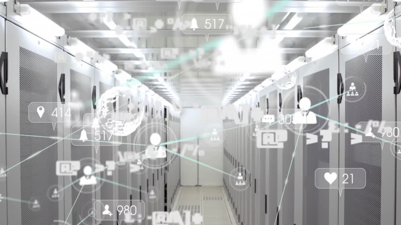 연결된 아이콘, 글로브, 숫자 및 아이콘을 서버 에서 알림 바에 애니메이션으로 표시합니다.