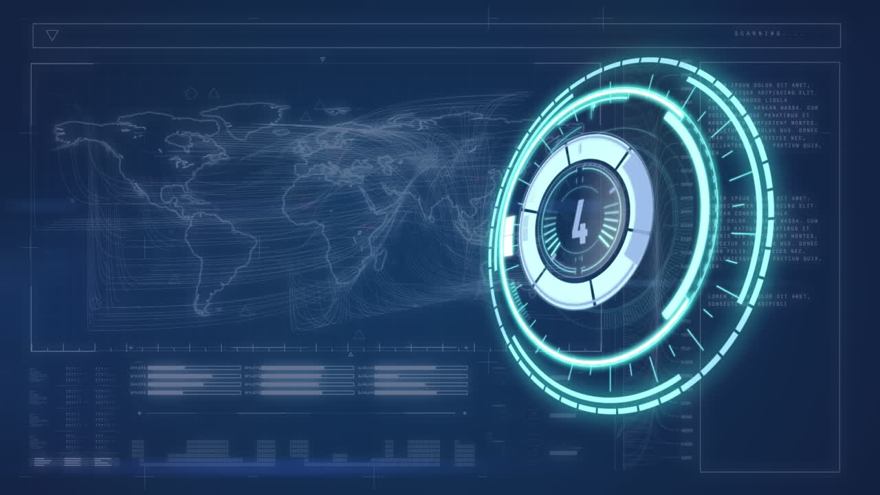 Animation of counting over blue background with diverse data and world map