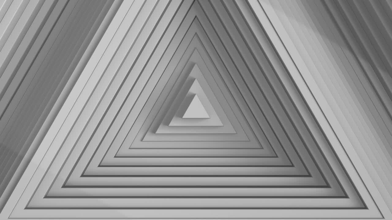 el símbolo de juego. patrón de triángulo abstracto con efecto de compensación. animación de anillos triangulares blancos puros. fondo abstracto para una presentación de negocios. renderización de bucle sin costuras 4k 3d.