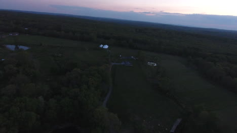 early morning flyover of a small community