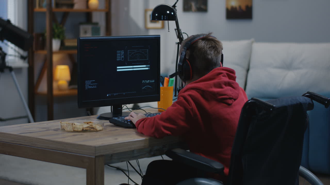 Boy in Wheelchair Playing Video Games