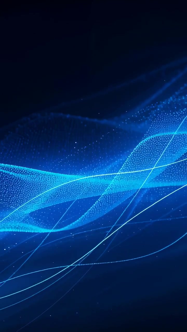 Vertical video: Looping blue particle ribbon undulating on navy backdrop for wallpaper with streaks