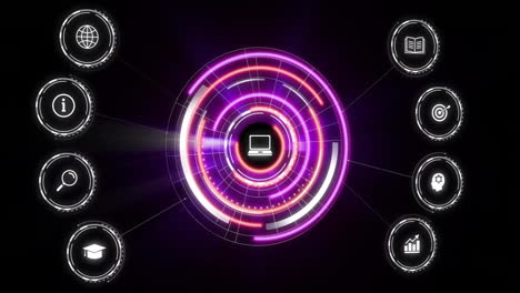 animation of neon circles moving over media icons