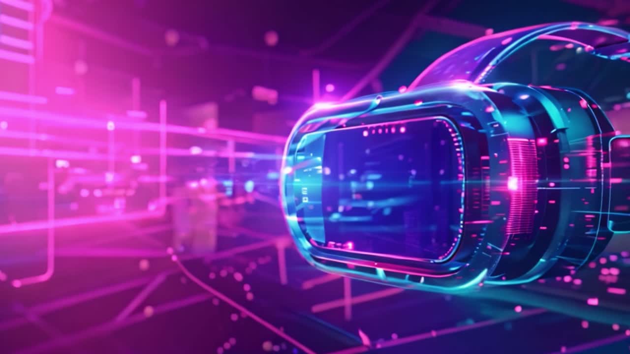 Futuristic VR Headset in a Neon Digital World