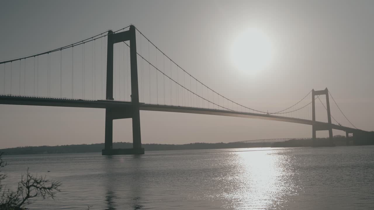 Lillebælt bridge seen from the ground. In Middelfart, Denmark