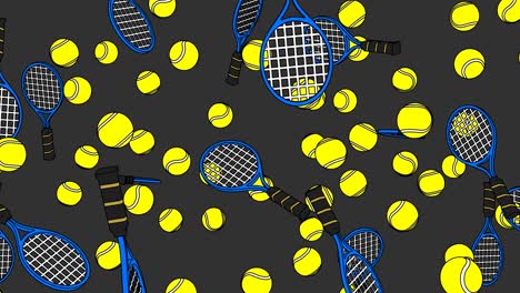 toon style tennis balls and blue tennis rackets on gray background.