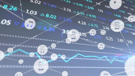 animation of financial data processing over network of connections