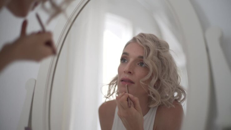 Woman doing makeup at home