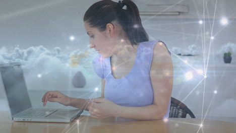 animación de la red de conexiones a través de estudiantes femeninas que utilizan computadoras portátiles para aprender desde casa