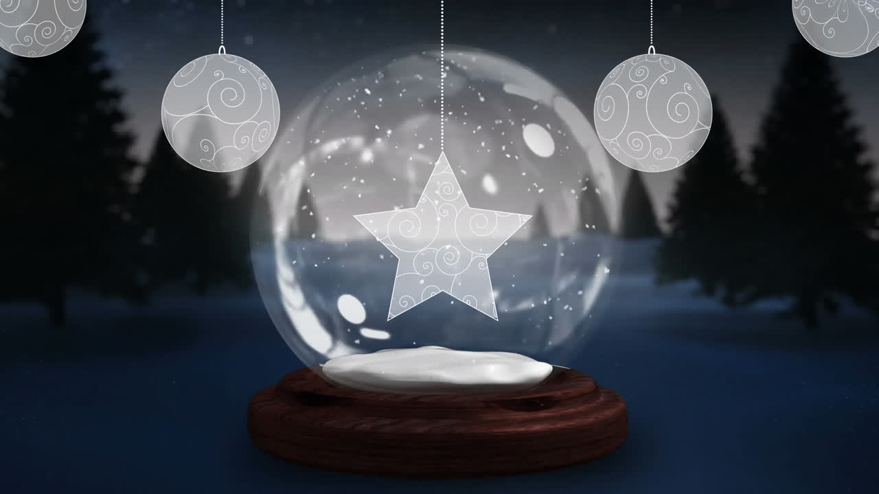 겨울 풍경 위에 있는 눈공의 애니메이션