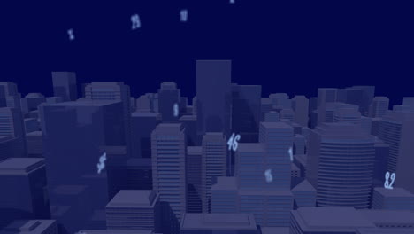 animation of falling numbers over cityscape