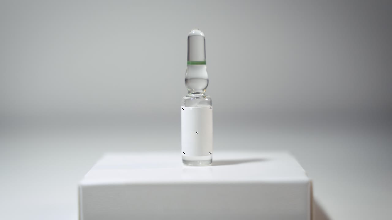 Slow Push-In on Glass Ampoule with Tracking Markers, Pharmaceutical Drug Concept