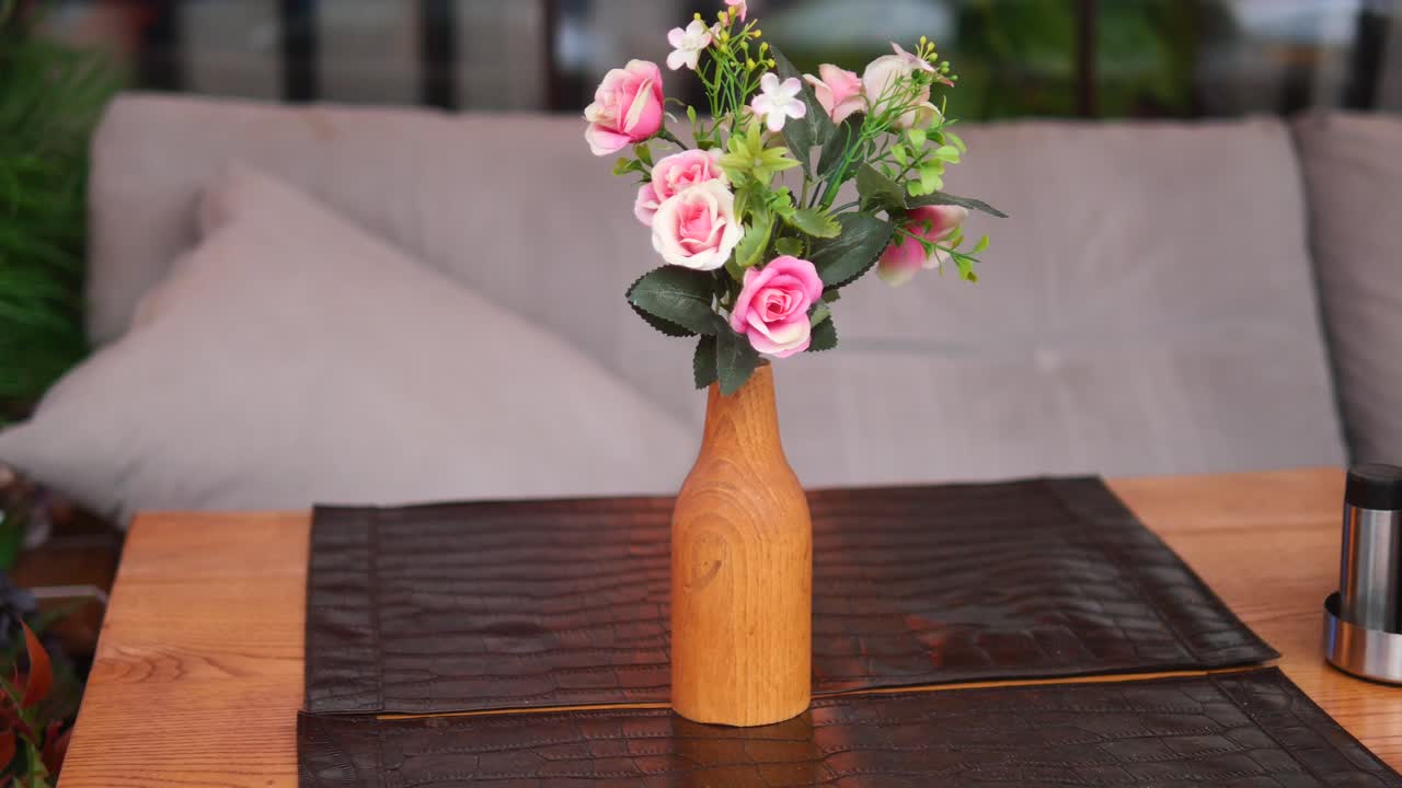 Floral arrangement on a wooden table