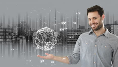 el hombre nos muestra un globo digital