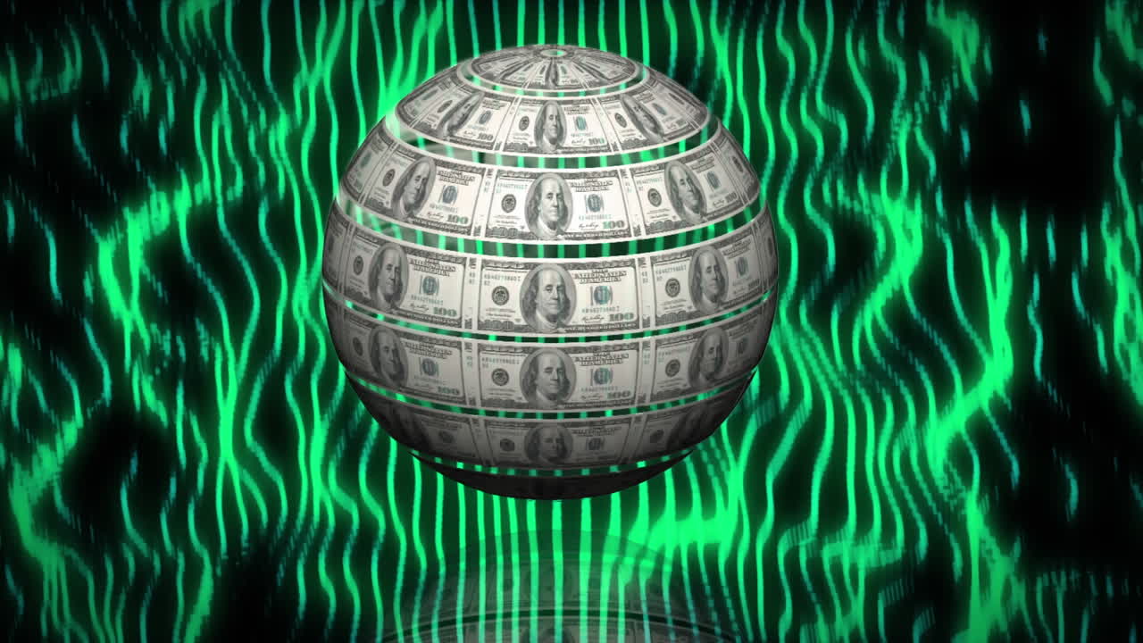 움직이는 모양 위에 은행권의 지구의 애니메이션