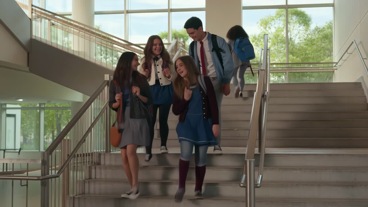Students walking down stairs in a school or university