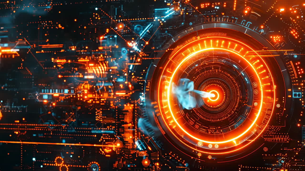 Futuristic tech display!. Colorful lights and patterns fill the screen, showcasing advanced technology and digital design in a futuristic setting