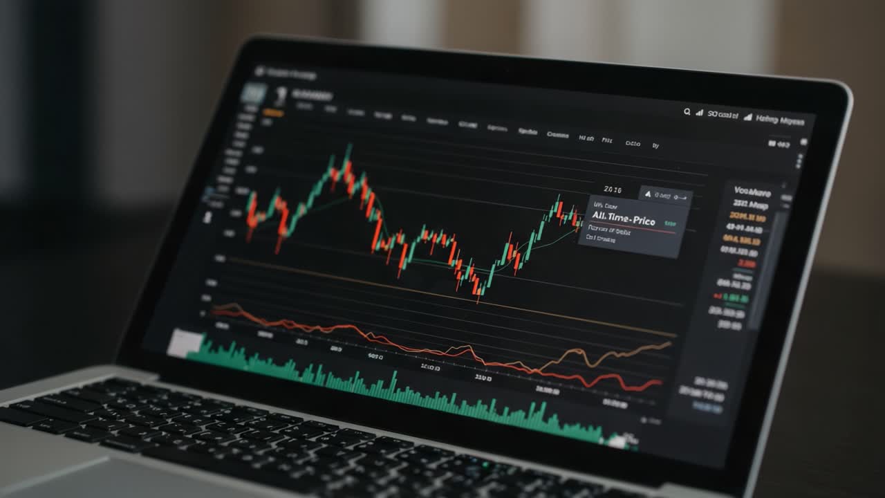 Analyzing Financial Markets Through Real-Time Price Charts and Technical Indicators on a Laptop Screen Displaying Stock Trading Data