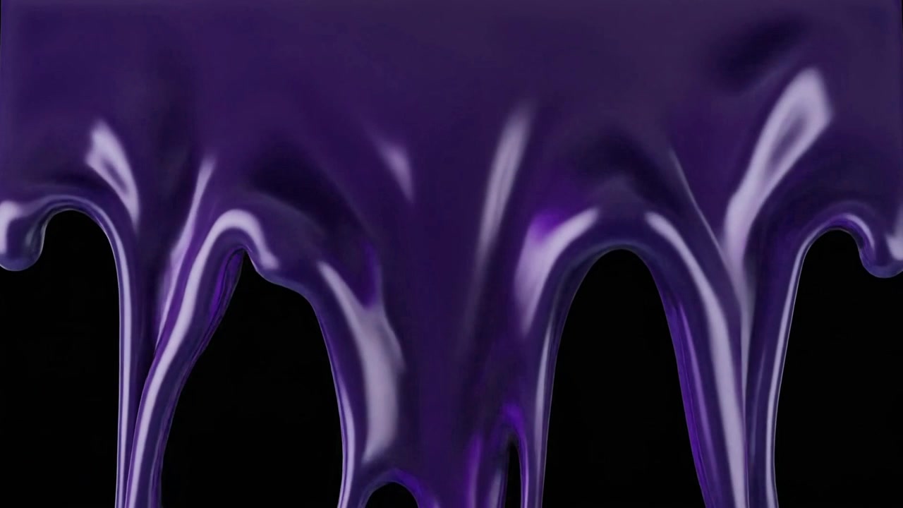 Thick Purple Liquid Dripping Down Against Black Background