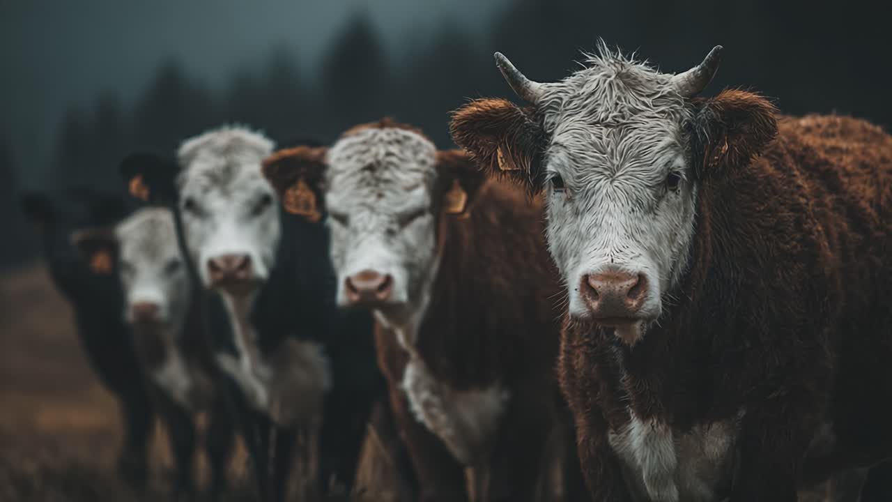 A Captivating Look at Cows in a Serene Landscape: Discover How These Majestic Animals Gather in Harmony Against a Backdrop of Nature's Beauty