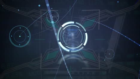 animation of network of connections with icons over scope scanning