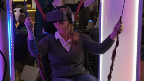 woman entertaining on vr-attraction