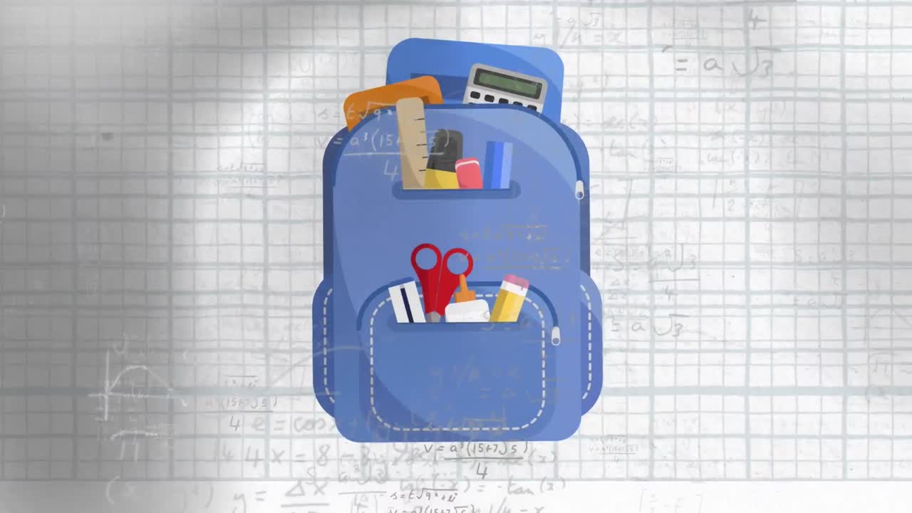 ⁇ 색 배경에 수학 방정식과 학교 배 ⁇  아이콘의 애니메이션