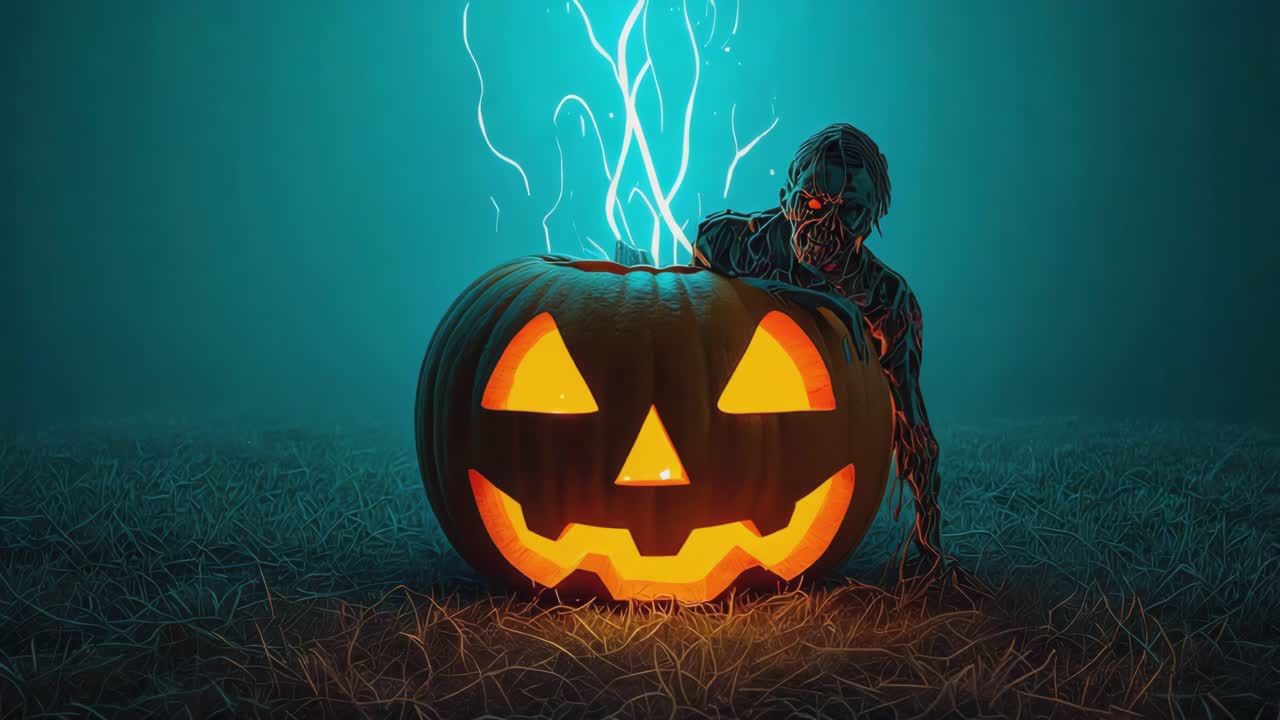 Spooky Halloween Jack-o'-Lantern with Zombie