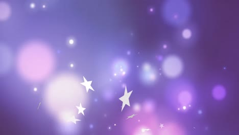 Animation-of-christmas-stars-falling-over-lights-and-purple-background