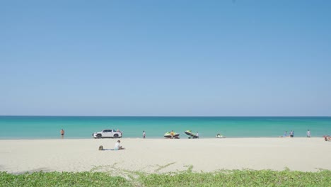 tropical summer people relax sand beach on sea and blue sky travel background, copy space . brazil .