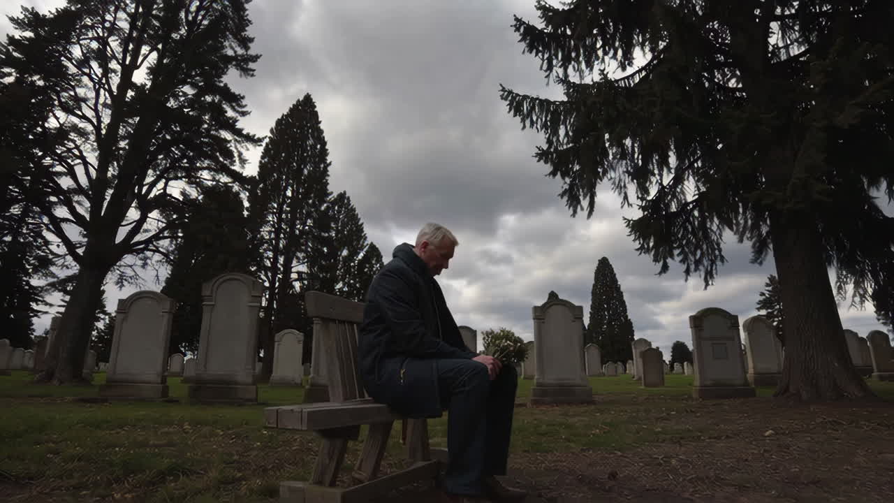 Lonely Man at Cemetery