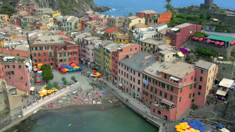 aerial 4k footage of vernazza, cinque terre in italy