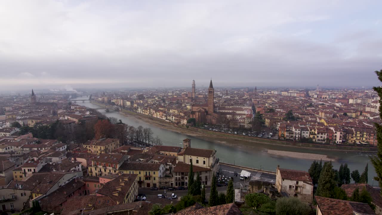 Verona, Italy - European City Landscape - Architecture and Adige River, Static Wide Panorama