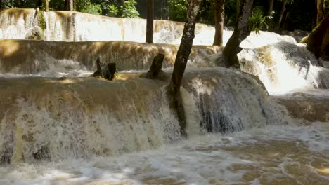 Aerial-Close-Up-View-Of-Cascading-Tat-Sae-Waterfalls-In-Luang-Prabang