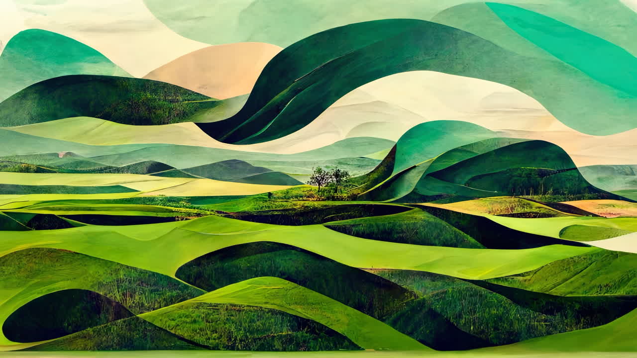 Abstract Green Rolling Landscape Art