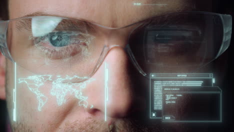 digital entrepreneur hologram glasses displaying important global data graphs