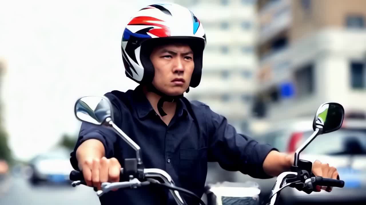 Close-up of an asian young man driver in motorbike.