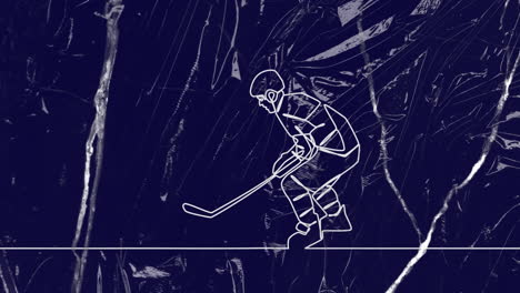animation of drawing of male hockey player and shapes on blue background